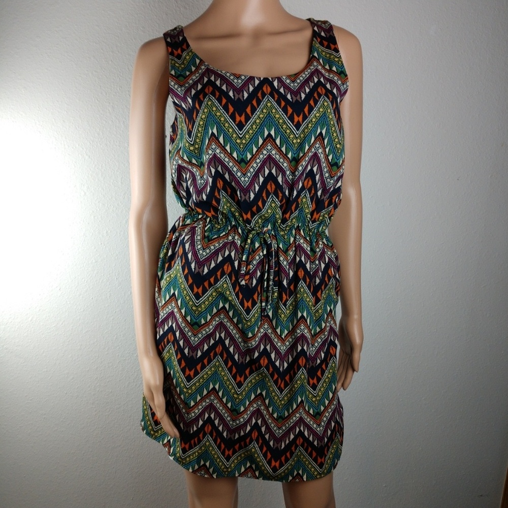 Blue Rain Tribal Print High Low Dress sz S NWOT